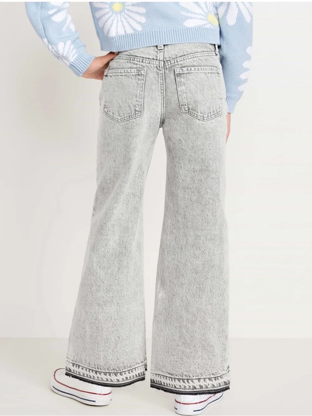 Old Navy Light Gray Acid-Wash Wide Leg Jeans